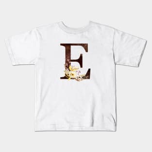 Floral Monogram E Lovely Autumn Foliage Kids T-Shirt